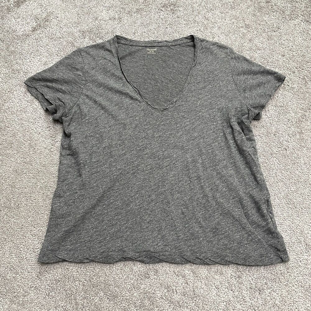 Madewell Comfort Basic T-Shirt Womens Medium Gray Cotton V-Neck Essential Tee